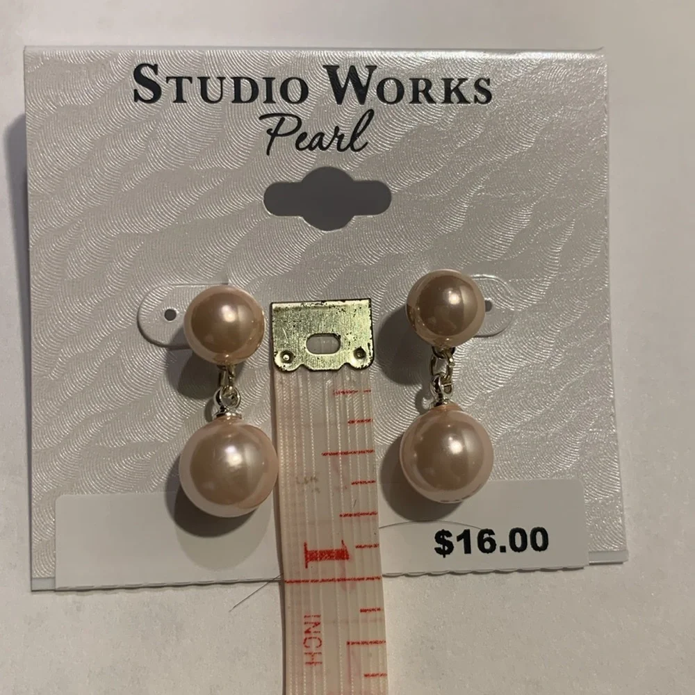 Studio Works Pink Faux Pearl Pierce Earrings